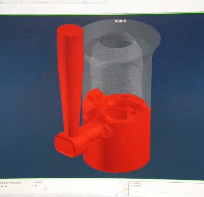 Solidification view of a casting model, with the component mesh visible.